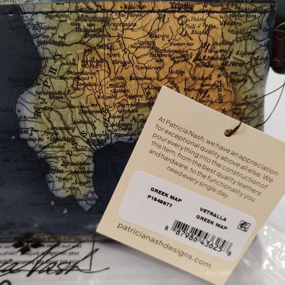 Patricia Nash \'Vetralla\' Leather Wristlet /W RFID Protection Greek Map Print-NWT